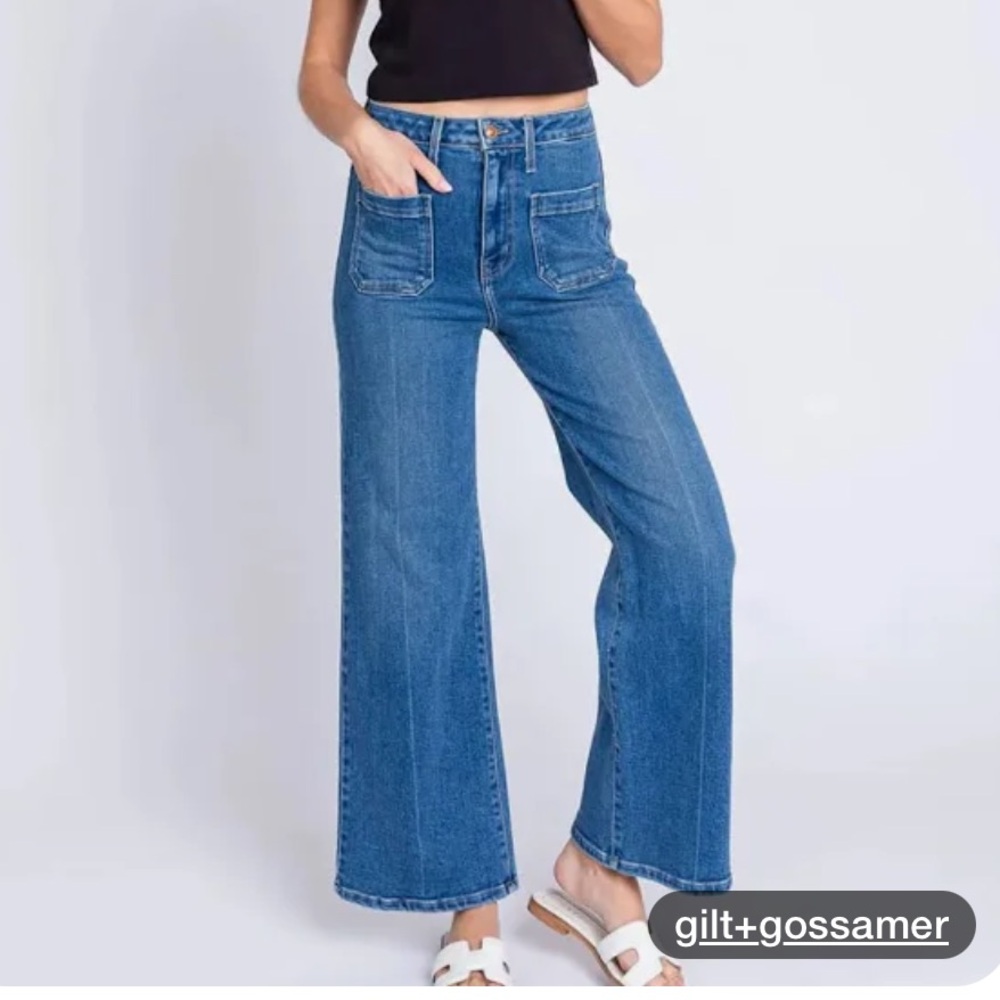 Letter to Juliet Women's Blue Wide Leg Sailor Patch Pocket Jeans